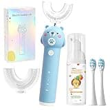 Kids Electric Toothbrush, Paired with strawberry flavored toothpaste, Toddler U Shaped Toothbrush with 4 Soft Brush Head,Cartoon Bear 360-Degree Automatic Toothbrush,IPX7 Waterproof Design(Ages 2-16)