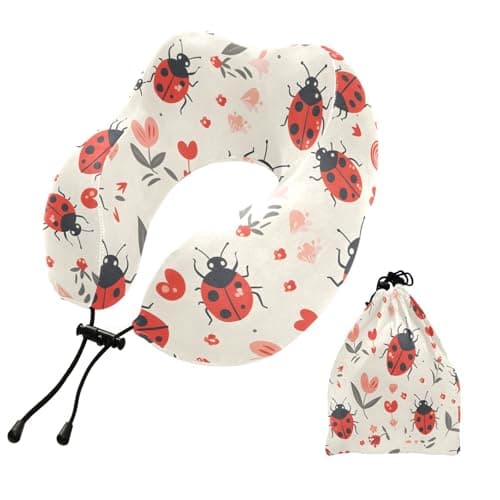 ZOEO Travel Pillow for Neck Head, Cute Ladybugs Print Memory Foam Padding Sleeping Airplane Trains Cars Camping Office