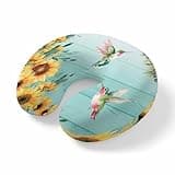Chucoco Neck Pillow Spring Summer Farm Sunflowers Travel Pillows for Airplane Memory Head Support Foam Pillow, Humpbirds Green Wood Cervical Neck Pillows for Home Office Train