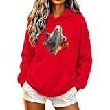 Zzalalana Women Halloween Hoodie Sweatshirt Funny Graphic Pullover Tops Red
