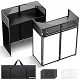 CAHAYA DJ Booth Stand Portable – DJ Table Facade for Laptop & Controller Double Top Corners Black & White Scrims for Lighting Easy Setup Foldable Storage with Bag 40"L x 20"W
