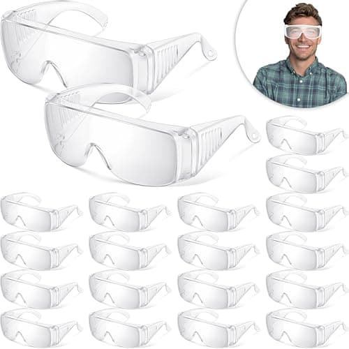 Kanayu 50 Pairs Safety Glasses Bulk Protective Goggles over Eyeglasses Anti Fog Scratch Resistant Clear Eye Protection for Men Women (Clear)
