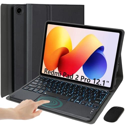 EHLCYS Keyboard Case for Xiaomi Redmi Pad 2 Pro 12.1'' 2025/Mi Pad Pro 2024/Xiaomi Poco Pad 12.1 Inch, 7-Color Backlit Detachable Touchpad Bluetooth Keyboard, Ultra-Thin Cover with Mouse,Black