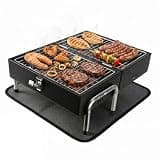 SUNLIFER Portable Charcoal Grill with Heat Resistant Mat, 2 IN 1 Double-Sided Tabletop Small BBQ Grill for Backyard Party Outdoor Camping Beach BBQ, Easy Assembly, Heavy Duty, Black (270 Sq.In)