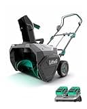 Litheli 2x20V Cordless Snow Blower, 20'' Brushless Electric Snow Thrower with Wheels, 180° Adjustable Chute, LED Lights, Battery & Charger Included, Heavy Duty for Driveway Patio