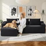 97" Cloud Sectional Couch, Modern Boneless Couch with L-Shape Chaise, Deep Seat Modular Sectional Sofa Corduroy Corner Foam Couches for Living Room,No Assembly Required(Black, Left Facing Chaise)