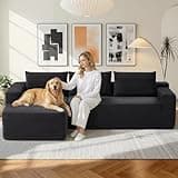 97" Cloud Sectional Couch, Modern Boneless Couch with L-Shape Chaise, Deep Seat Modular Sectional Sofa Corduroy Corner Foam Couches for Living Room,No Assembly Required(Black, Left Facing Chaise)