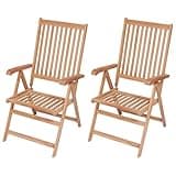 KHNLGFR Teak Patio Chair Set of 2 Folding Reclining Chairs with 7 Adjustable Backrest Settings for Garden Outdoor Use