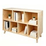 45" Solid Wood 7 Cube Bookshelf, Wide Storage Organizer, Natural