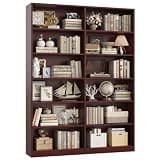 FACBOTALL Bookshelf and Bookcase, 6-Tier Double Wide Bookshelves,Freestanding Display Storage Shelves, Tall Bookcases for Home Decor Bedroom, Living Room, Home Office, Cherry