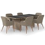 Kaorsrow 7-Piece Modern Garden Dining Set, Brown PE Rattan Outdoor Furniture with Large Rectangular Table and Seating for 7, Stylish Wicker Patio Dining Set for Backyard and Terrace