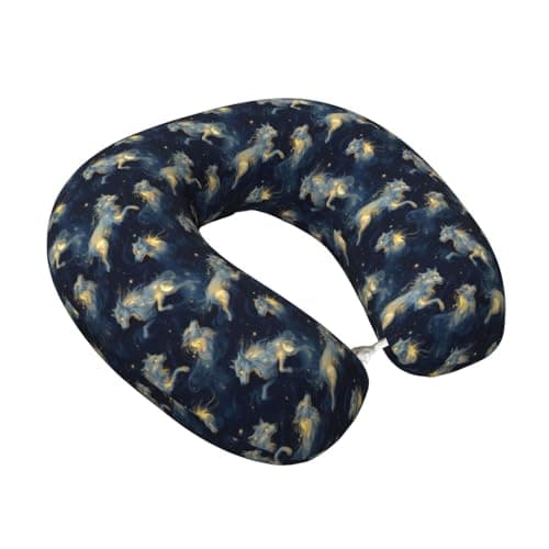 Fantasy Starry Sky Wolf Print Travel Neck Pillow for Airplanes, Memory Foam Neck Pillow for Traveling/Sleeping, Travel Essentials Accessories for Women Men
