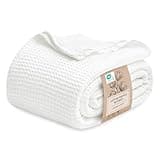 Bedsure Gentlesoft 100% Cotton Blanket Queen Size for Bed - Cooling Breathable and Soft for Summer, Thick Cozy Waffle Weave Blanket Gifts for Women, White, 90x90 Inches