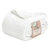 Bedsure Gentlesoft 100% Cotton Blanket Queen Size for Bed - Cooling Breathable and Soft for Summer, Thick Cozy Waffle Weave Blanket Gifts for Women, White, 90x90 Inches