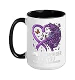 Purple Squad Alzheimer Awareness Ribbon Support Team Ceramic Mug, Black/White, 15oz