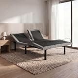 Secsofier Queen Adjustable Bed Base with Head & Foot Position Adjustments, Dual 6000N Motors, Wireless Remote, Upholstered Frame, Tool-Free Assembly, Center-Fold Design, Black & Grey Split Top