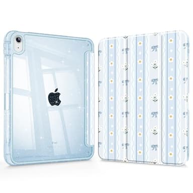 Tuiklol for iPad 11 inch (A16 Chip) 2025 11th Gen/iPad 10.9 inch 2022 10th Gen, Buit in Pencil Holder with Shockproof Cover Glitter Transparent Back Shell Case Auto Wake/Sleep,Coquette Floral -Blue
