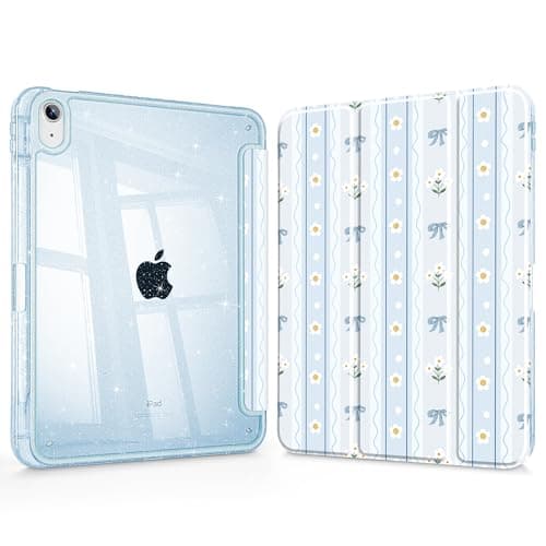Tuiklol for iPad 11 inch (A16 Chip) 2025 11th Gen/iPad 10.9 inch 2022 10th Gen, Buit in Pencil Holder with Shockproof Cover Glitter Transparent Back Shell Case Auto Wake/Sleep,Coquette Floral -Blue