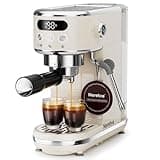 Neretva Espresso Machine 20 Bar, Super Compact Espresso Maker Stainless Steel Professional Espresso Maker Machine with Power Steam & LED Display for Home Barista Latte and Cappuccino Maker-Beige