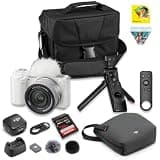 Sony ZV-E10 APS-C Mirrorless Camera (White) + E PZ 16-50mm II Lens, DJI Mic Mini Wireless Mic, 128GB Memory Card, Camera Case, Corel Photo & Video Software | 4K Content Creator Bundle
