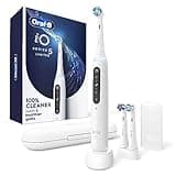 Oral-B Rechargeable Electric Toothbrush, iO5 Limited Deep Clean & Whiten, 5 Cleaning Modes, Visual Pressure Sensor to Protect Gums, Travel Case, 3 Brush Heads, White