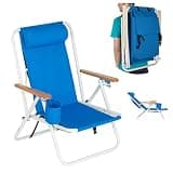 HOMSUPPLIE'S Folding Beach Chair Adjustable Headrest w/4 Flexible Tilt Angle, with Backpack Design, Headrests, Cup Holders & Armrests - Ideal for Sand,Camping, Lawn Concerts (Headrest,Blue, 1 pcs)