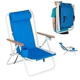 HOMSUPPLIE'S Folding Beach Chair Adjustable Headrest w/4 Flexible Tilt Angle, with Backpack Design, Headrests, Cup Holders & Armrests - Ideal for Sand,Camping, Lawn Concerts (Headrest,Blue, 1 pcs)