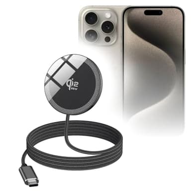 BoxWave Cables & Adapters Compatible with Apple iPhone 15 Pro - MagnetoDisc Qi2 Wireless Charger (25W), Circular Magnet Desktop Travel Disc - Jet Black