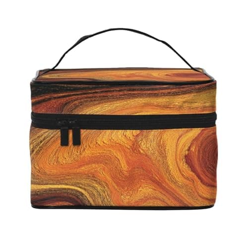Vendhui Swirl Of Colorful Wood Texture Makeup Train Case Carrying Portable Zip Travel Cosmetic Brush Bag Large Organizer For Women
