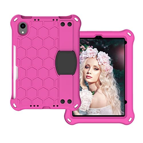 FortisShield for iPad mini 6 Shockproof Tablet EVA Cover with Shoulder Strap and Hand Strap Dropproof Stand Tablet Case(Rosered+Black)