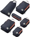 Compression Packing Cubes for Travel, 6-Piece Lightweight Packing Cubes Set for Carry-On Luggage & Backpacks – TRIPPED Travel Gear (Grey and Orange)