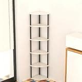 Wooden Corner Shelf, 3 Tiers, Multi-Layer Storage Cabinet, Sideboard, Gap Storage, Rounded Corners, Open Rack, Shelf, Storage Shelf, Bookshelf, Corner Shelf for Living Room(5 Tiers)(C,6)