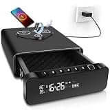 Fingerprint Biometric Gun Safe, Clock Handgun Safe with 3-in-1 Watch & Phone Wireless Charging, Drawer Lock for Hand guns, Cash, Valuables- with Humidity |Temperature| Alarm Clock| Time