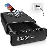 Fingerprint Biometric Gun Safe, Clock Handgun Safe with 3-in-1 Watch & Phone Wireless Charging, Drawer Lock for Hand guns, Cash, Valuables- with Humidity |Temperature| Alarm Clock| Time