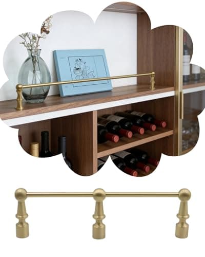 Elitix Unlacquered Brass Gallery Rails for Bookcase Shelves, Multi Pack Shelf Railing Brackets with Posts, Tipping Spindles Holders(1 Pack,28in/71.1cm)