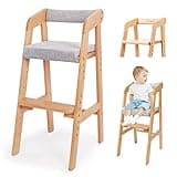 Wooden High Chair for Toddlers, Adjustable Feeding Chair with Removable Cushion for Child, High Chair Grows with Kid for Dining, Studying, Step Tool(Natural Color)