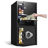 5.6 Cub Drop Safe for Business with Drawer, Large Safe with Drop Slot Quick Place Slot, Digtal Keypad, Spare Keys&Smart Alarm, Duty Cash Depository Safe for Home, Office, Hotel