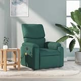 HKLGBVCR Massage Recliner Chair Dark Green Fabric with 6 Vibration Massage Points, Adjustable Backrest and Footrest, Manual Recliner with Side Pocket for Living Room