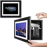 Hidden Gun Storage with Magnetic Lock, Wooden Picture Frame Gun Safe, Wall Mounted Secret Pistol Rack, Secretly Hiding Furniture Safes Disguised Gun Safes Concealment Shelf (Black)