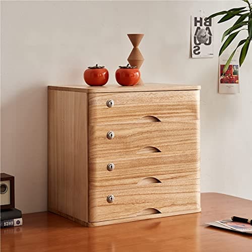 LumaGrove Desktop Storage Box with Drawers-Desktop File Cabinet,Solid Wood Storage Box with Lock,Desk Organizers Filing Cabinet(B,4 drawer)