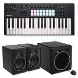 Novation Launchkey 37 MK4 MIDI Keyboard Controller Bundle with Mackie CR8BT 8-Inch Bluetooth Monitors, CR8SBT 8-Inch Subwoofer, and 2 TRS Cables — Full-Range 2.1 Studio for Music Production and Beats