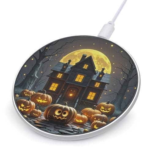 Halloween Night Wireless Charger Portable 10W Fast Wireless Charging Pad Compatible with Phone Ultra-Thin Charging Station Lightweight Charger Mat for Travel Home Office Desk