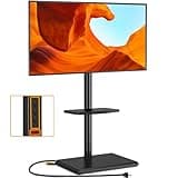 TVON Floor TV Stand with Power Outlet, TV Mount Stand for 32-65 inch TVs up to 88 lbs, Swivel TV Stand Mount with Height Adjustment and Safety Wood Base for Office, Corner, Max VESA 400x400mm