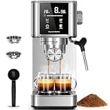 Kismile Espresso Machine with LED Screen & Milk Frother, Stainless Steel Coffee Maker with Thermo Block Heating & Pre-Brew System, Customizable Shot Memory, Ideal Gift for Baristas