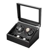 CTYSZZA Watch Winder for Automatic Watches, Watch Winder Box Ultra Quiet Motor 4 Watch Winder with 6 Extra Storage Slots PU Leather