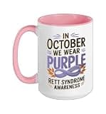 In October We Wear Purple Rett Syndrome Awareness Ceramic Mug, Pink/White, 15oz