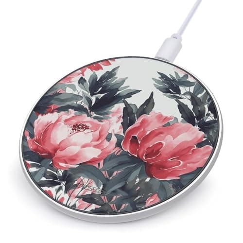 Peonies Spring Wireless Charger 10W Fast Charging Pad Anti-Slip Qi Certified Wireless Charging Pad Charging Station Portable Phone Charger for All Wireless Charging Smartphone