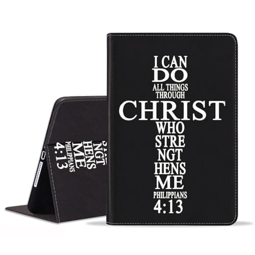 Case for iPad Air 13 Inch (M2) 2024/iPad Pro 12.9 Inch 6th/5th/4th/3rd Gen 2022/2021/2020/2018, Adjustable Stand Auto Wake/Sleep Smart Leather Cover, Christian Cross Bible Verse Philippians 4-13