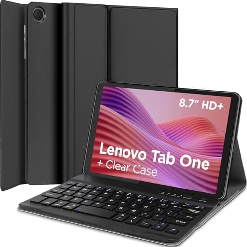 Nanhent Case with Keyboard for Lenovo Tab One 8.7 Inch 2025 Tablet (TB-305FU/TB-305XU), Slim PU Stand Cover with Magnetically Detachable Wireless Bluetooth Keyboard