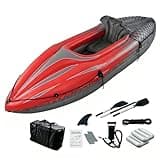 Nuwani 9 ft Inflatable Fishing Kayak, 1-Person Foldable Boat, 220 lb Capacity with Aluminum Oars, High Output Pump, Adjustable Seat, Removable Fin, Cargo Net for Adults, Lakes, Rivers